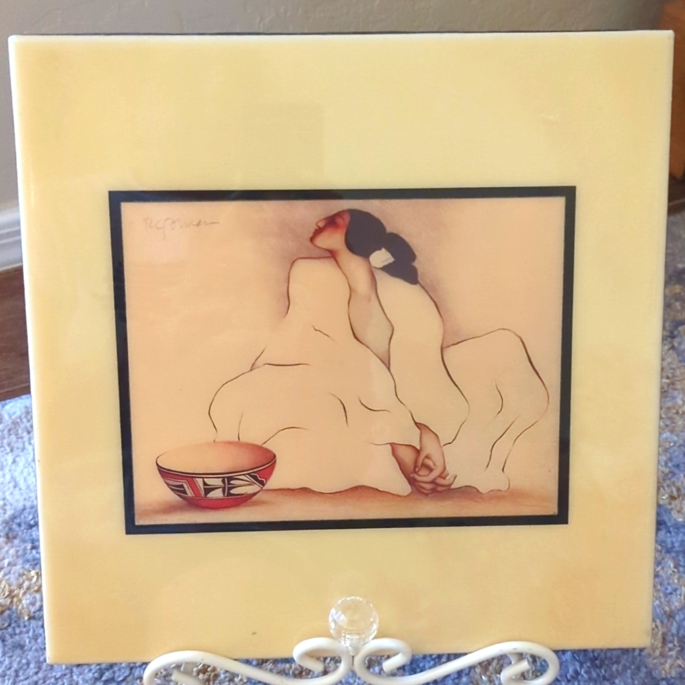RC Gorman Ceramic Art Tile Zia Wall Hanging Large Size 12x12 Native American